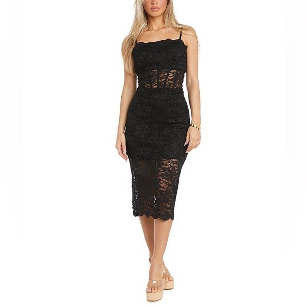 NWT Morgan & Co. |‎ Black Stretch Lace Spaghetti Strap Corset Midi Dress 5